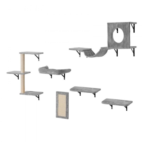 Wall Mounted Cat Shelves Tree with Jump Boards Hammock Sofa Grip Set of 6