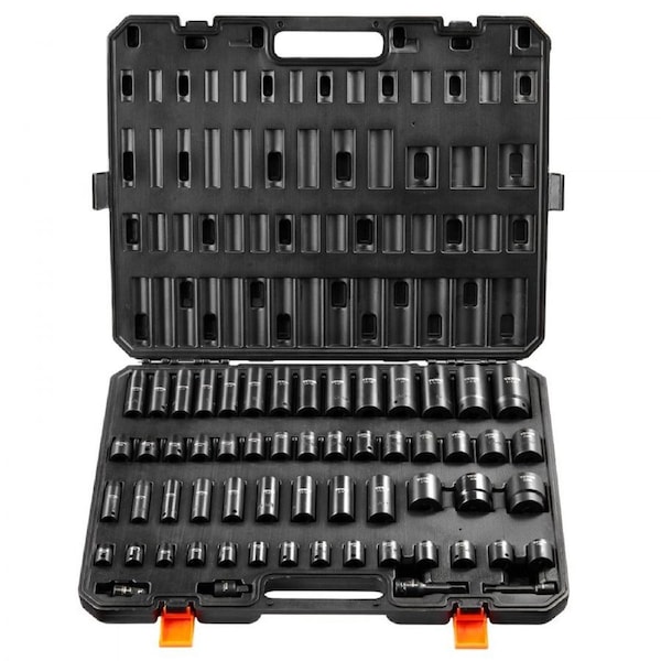 Impact Sockets Set 59pcs 6-Point 3/8" & 1/2" Drive Bit Ratchet Tool Kit