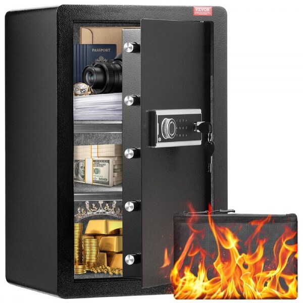 Single Door 3.5 cu.ft Safe Box with Key Lock & Password LED Light Black