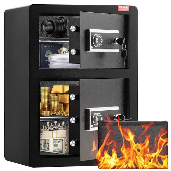 Double Door 3.5 cu.ft Safe Box with Key Lock Password Fireproof Bag Black