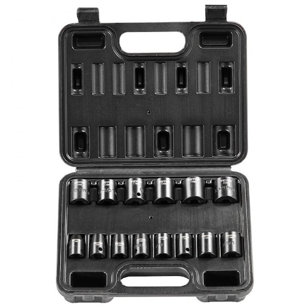 Impact Sockets Set 14pcs 6-Point 3/8in Drive Bit Ratchet Tool Kit Case