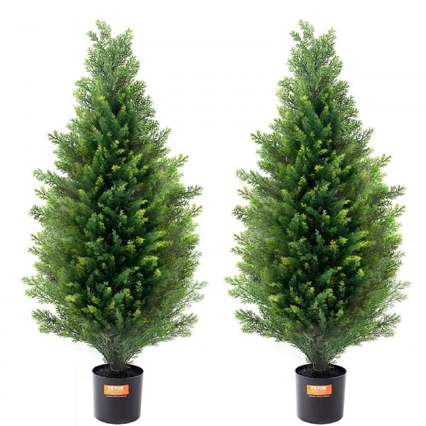 2 Pack 3' Artificial Cedar Topiary Tree Faux Plant UV Decor In/Outdoor