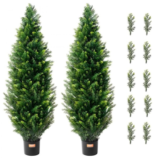 2 Pack 4' Artificial Cedar Topiary Tree Faux Plant UV Decor In/Outdoor