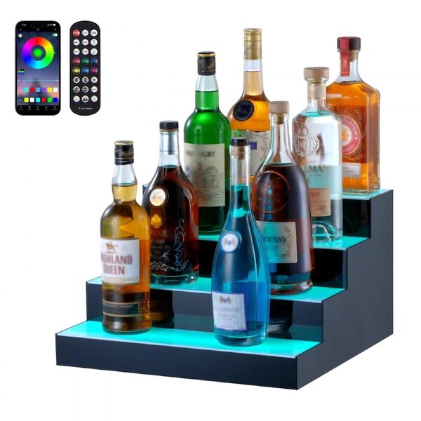 LED Lighted Liquor Bottle Display Bar Shelf RF & App Control 406 mm 4-Step