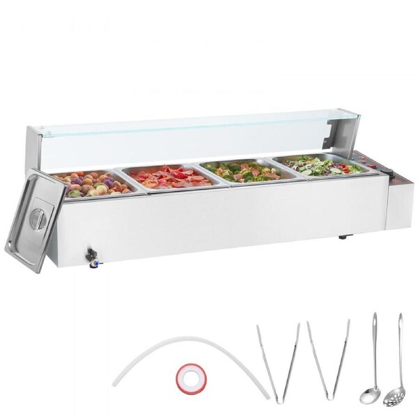 Commercial Electric Food Warmer Countertop Buffet 4*8Qt with Glass Shield