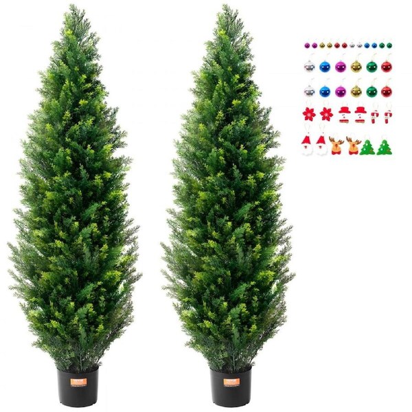 2 Pack 5' Artificial Cedar Topiary Tree Faux Plant UV Decor In/Outdoor