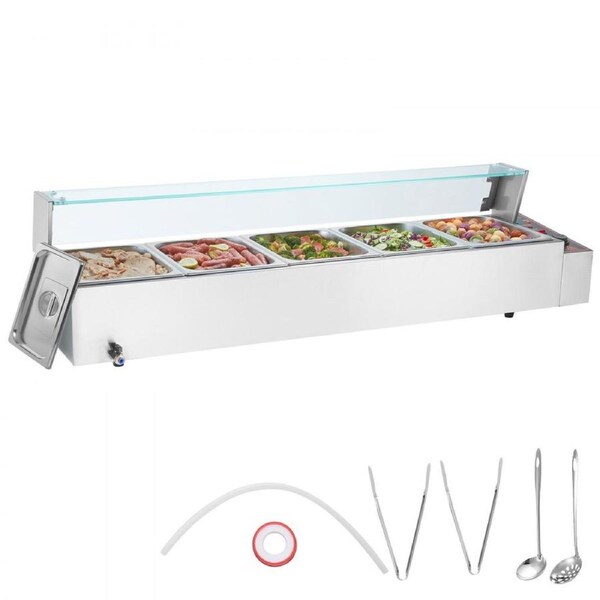 Commercial Electric Food Warmer Countertop Buffet 5*8Qt with Glass Shield
