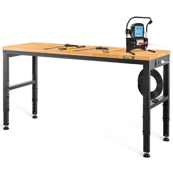 Adjustable Height Workbench 122 x 51cm Work Bench Table with Power Outlet