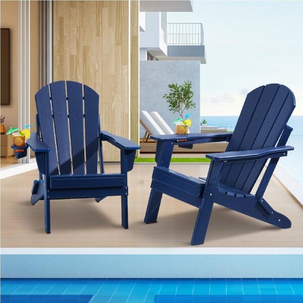 Adirondack Chair Plastic Set of 2 All-Weather Folding Fire Pit Navy Blue