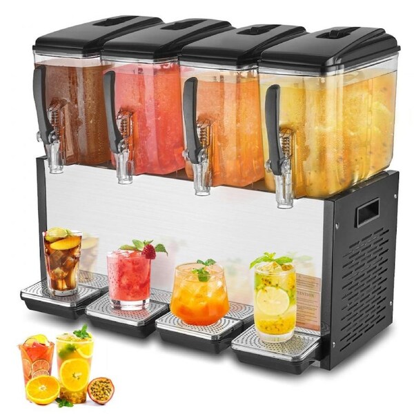 Commercial Beverage Dispenser 12L x 4 Tanks Cold Juice Ice Drink Dispenser