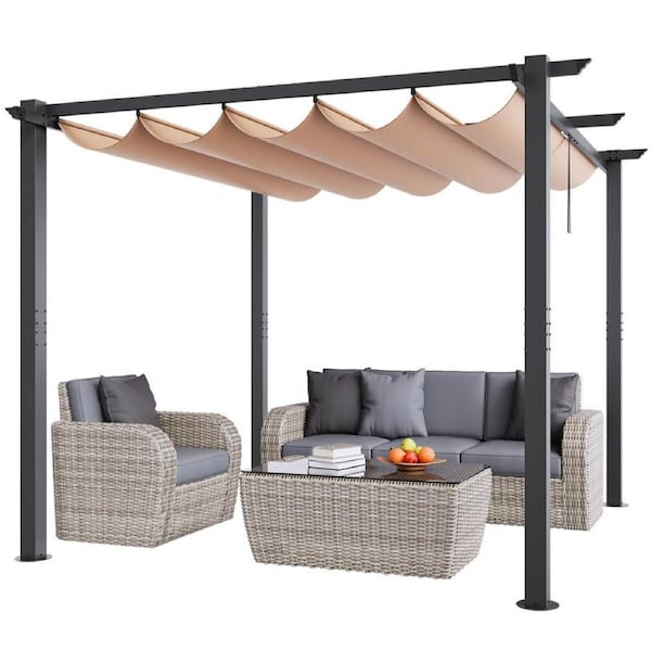 3x3m Outdoor Retractable Pergola with Sun Shade Canopy Aluminum Beige