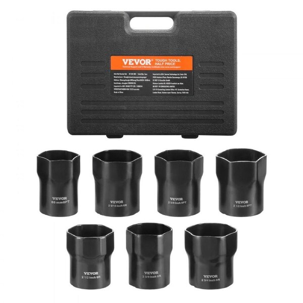 Wheel Bearing Locknut Socket Set 1/2 in Drive 7 Pcs SAE and Metric 6-Point
