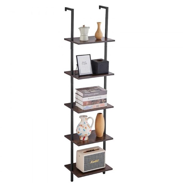 Industrial Square Pipe Shelf 5 Tier 40x30x178cm Wall-Mount for Bedroom