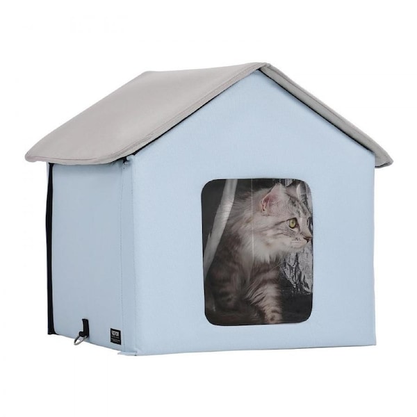 Heated Cat House Foldable Kitty Shelter with Heated Pad Blue Small