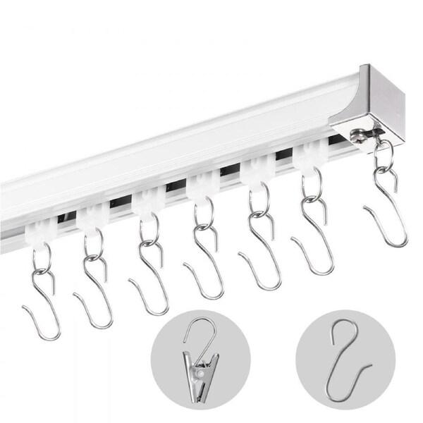 Ceiling Curtain Track Set 5.9 FT/1.8 Meter&nbsp;Room Divider with Hooks White