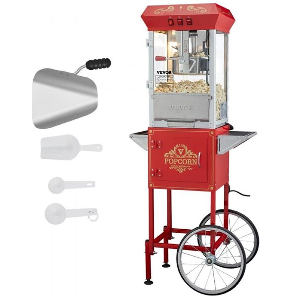 Popcorn Popper Machine with Cart Popcorn Maker 850W 8 Oz 48 Cups Red
