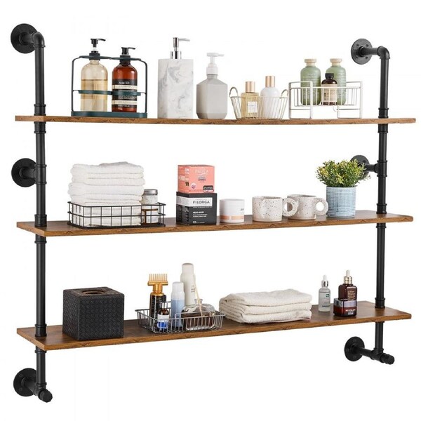 Industrial Pipe Shelf 3 Tier 48x9.84in Wall-Mount for Kitchen Bedroom