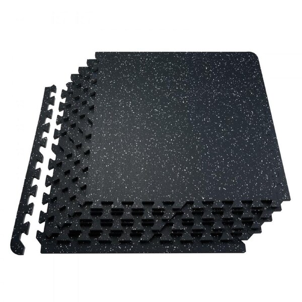 0.56" Thick Gym Floor Mats 12 Tiles Rubber Top with EVA Foam Black & White
