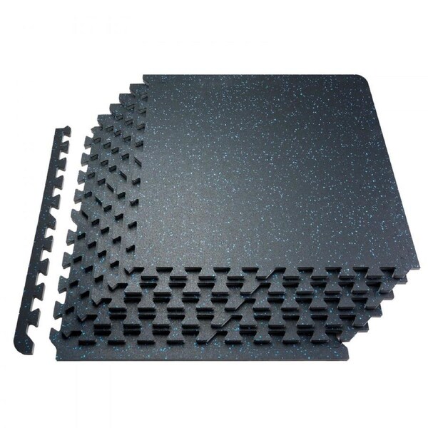 0.56" Thick Gym Floor Mats 6 Tiles Rubber Top with EVA Foam Black & Blue