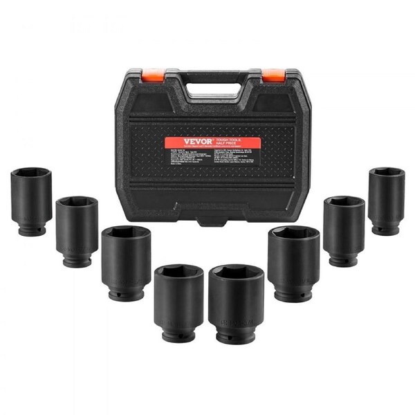 Axle Nut Impact Socket Set 1/2" Drive Deep 6-Point 8PCS SAE Nut Socket