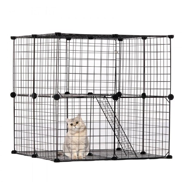 Large 2-tier Cat Cage 28 x 28 x 28" Metal Wire Playpen Catio with Ladder