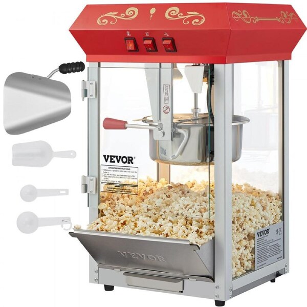 Popcorn Popper Machine Countertop Popcorn Maker 850W 8 Oz 48 Cups Red