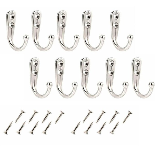 Holder Rack Hook Coat Hat Clothes Robe 10X Hooks Wall Hanger Stainless Steel