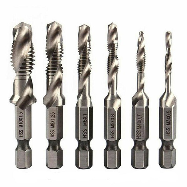 Compound Tapping Set Tool 6x HSS Hex Metric Thread Screw Shank Tap Drill Bits