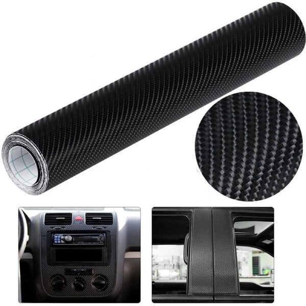 Carbon Fibre Vinyl Wrap 4D Gloss Black 50cmx1.51M Car Air Release Film Sticker