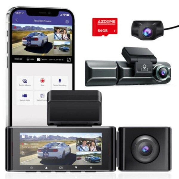 Dash Cam Dual 1080P AZDOME M550 4K Camera Recorder WIFI IR G-Sensor 64GB