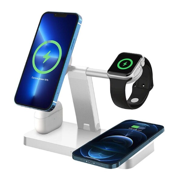4 In 1 Apple Watch IPhone 14 13 12 Wireless Charger Dock Charging Station White