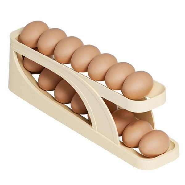 Yellow Egg Rack Holder Automatic Scrolling Box Container Refrigerator