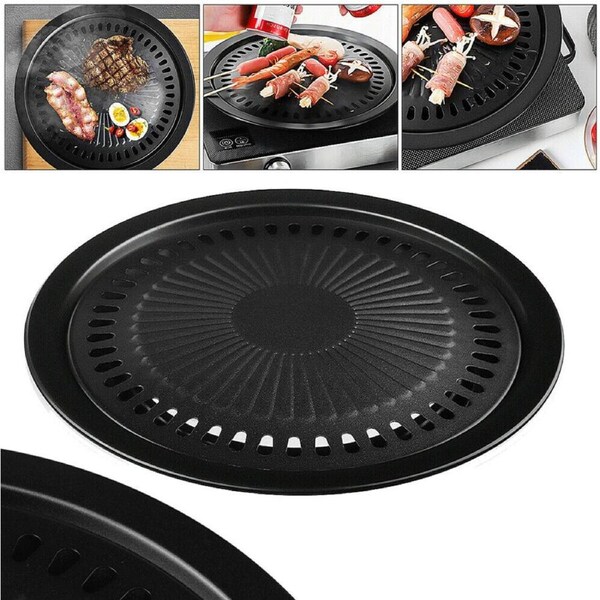 Korean BBQ Grill Pan Non Stick 30cm Portable Iron Coating Gas Stove Pan Round