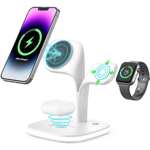 iPhone Apple Watch AirPods Wireless Charger Magsafe Charging Dock Station White