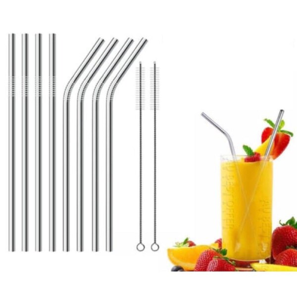 Washable Metal Drinking Straw 10PCS Stainless Steel Straws Bent Long Reusable