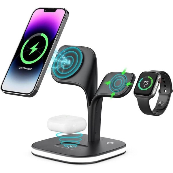 iPhone Apple Watch AirPods Wireless Charger Magsafe Charging Dock Station Black