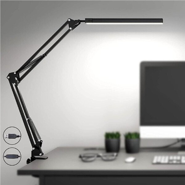 Adjustable Table Light Dimmable LED Desk Lamp With Clamp Bedside Study Reading