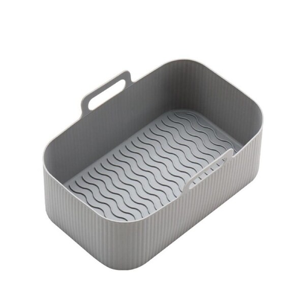 Grey Rectangle Reusable Baking Tray Air Fryer Durable Silicone Pot Basket Liner