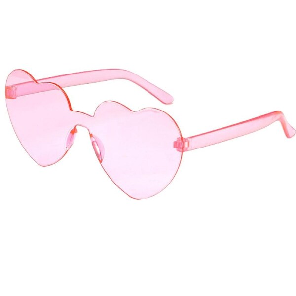 Pink Clear Lens Rimless Festival Glasses Love Heart Shape Sunglasses Dress Party