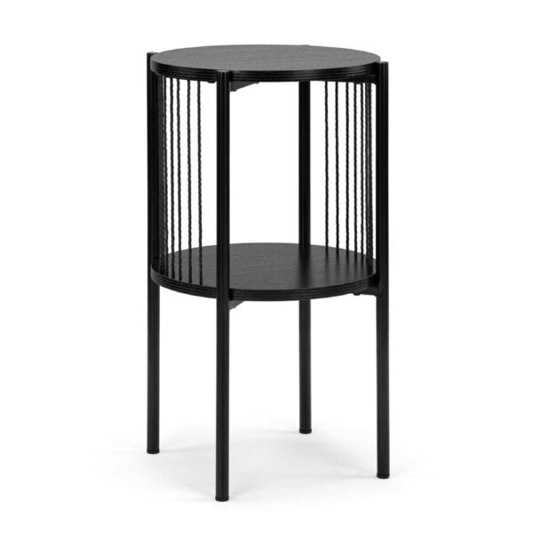 Design Square Connell Modern Round Wooden End Lamp Side Table - Black