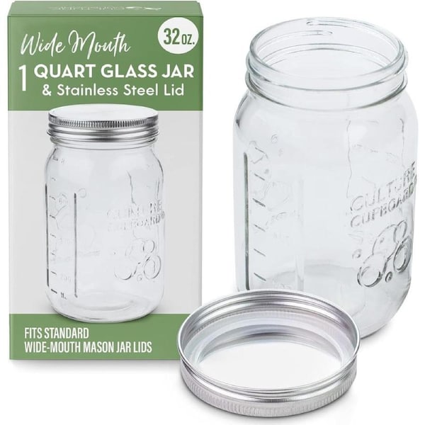 Mason Jar Wide Mouth Glass Jar 32oz (945ml) with Lid for Kitchen Storage and Organization – Versatile Food Container for Canning Fermentation and Yogurt Makers
