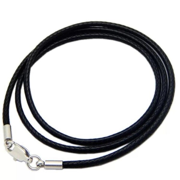 3.0mm Stainless Steel Lobster Clasp Black Woven Necklace Rope Leather Cord