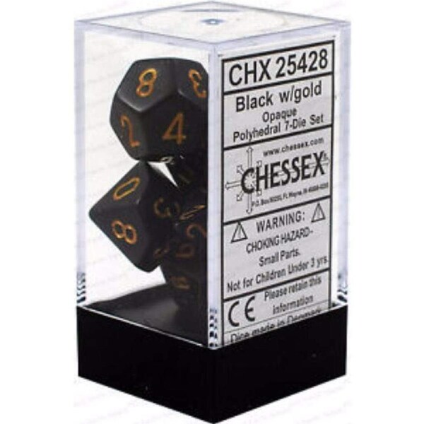Chessex Polyhedral Dice - 7D Set - Opaque Black/Gold