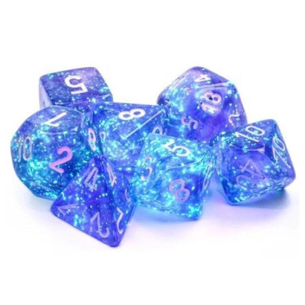 Dice - Chessex 7 Polyhedrals - Borealis Purple/White Set (Glow in the Dark)