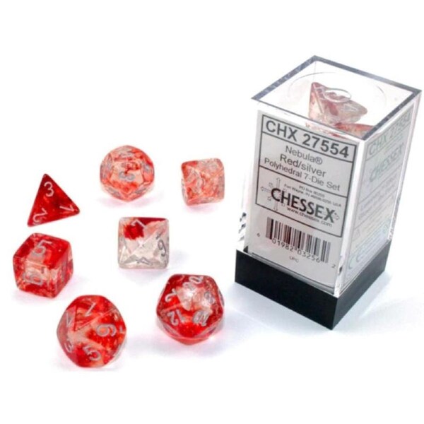 Dice - Chessex 7 Polyhedrals - Nebula Red/silver Luminary