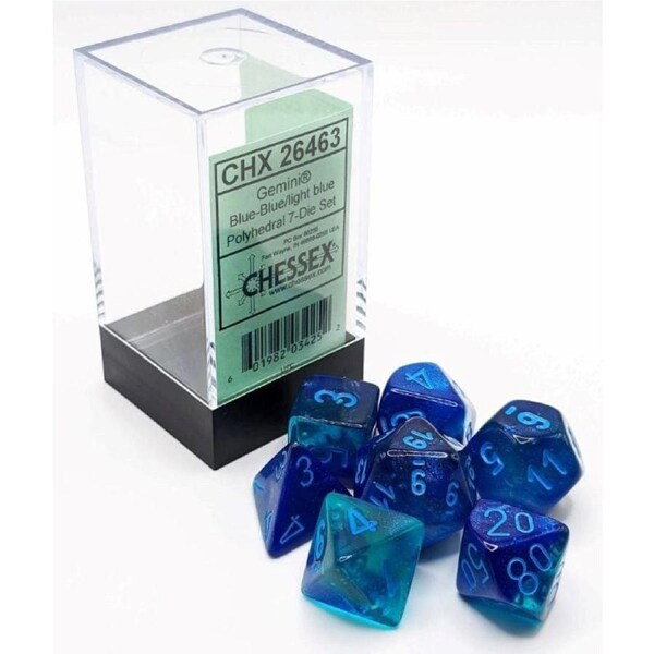 Dice - Chessex 7 Polyhedrals - Gemini Luminary - Blue-Blue/Light Blue