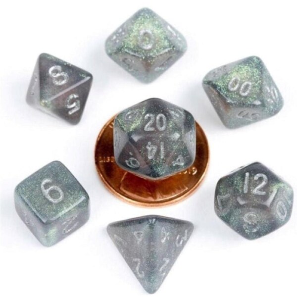 Dice - Mini Polyhedrals - Gray w/ Silver Numbers (MDG)