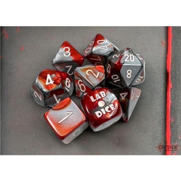 Chessex D7-Die Set Gemini Polyhedral Red-Steel/white 7-Die Set (with bonus die)