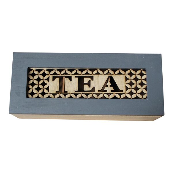 Stamp MDF 24cm Tea Box Home/Kitchen Decor Teabag Organiser Storage Small Blue