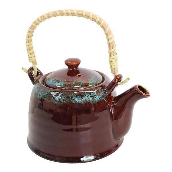 Country 19cm Ceramic Teapot Decorative Brewing Tea Container Pot w/ Handle Brown